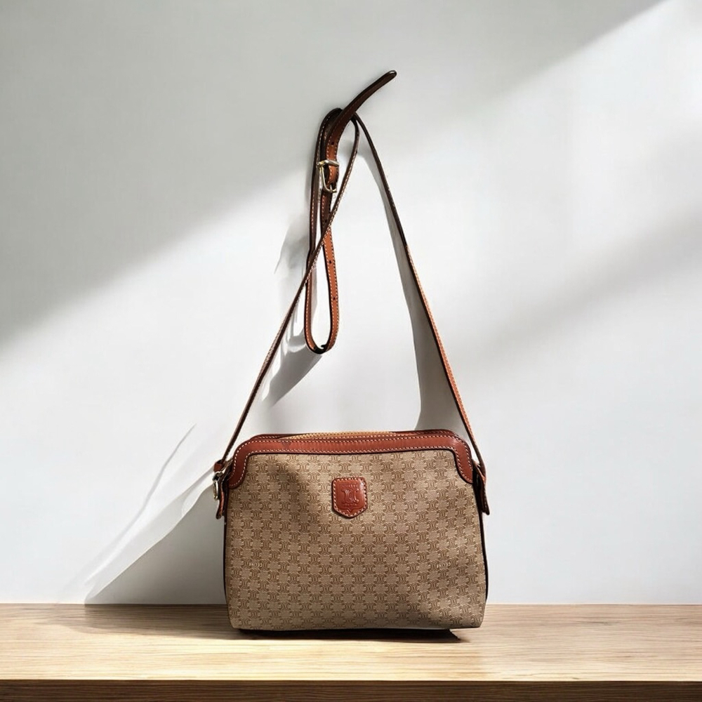 Celine Beige Brown Monogram Canvas Crossbody Bag